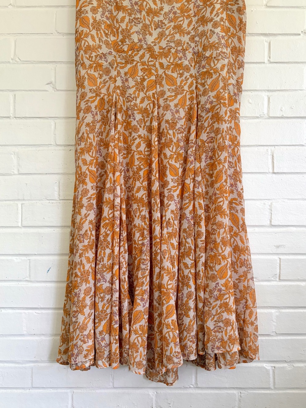 Free People Lilith Cream and Orange Floral Print Maxi Skirt, SZ 4 - Picture 7 of 12